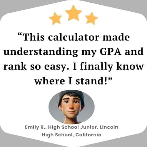 Emily, a junior from Lincoln High School, praising the GPA calculator for helping her understand her academic standing