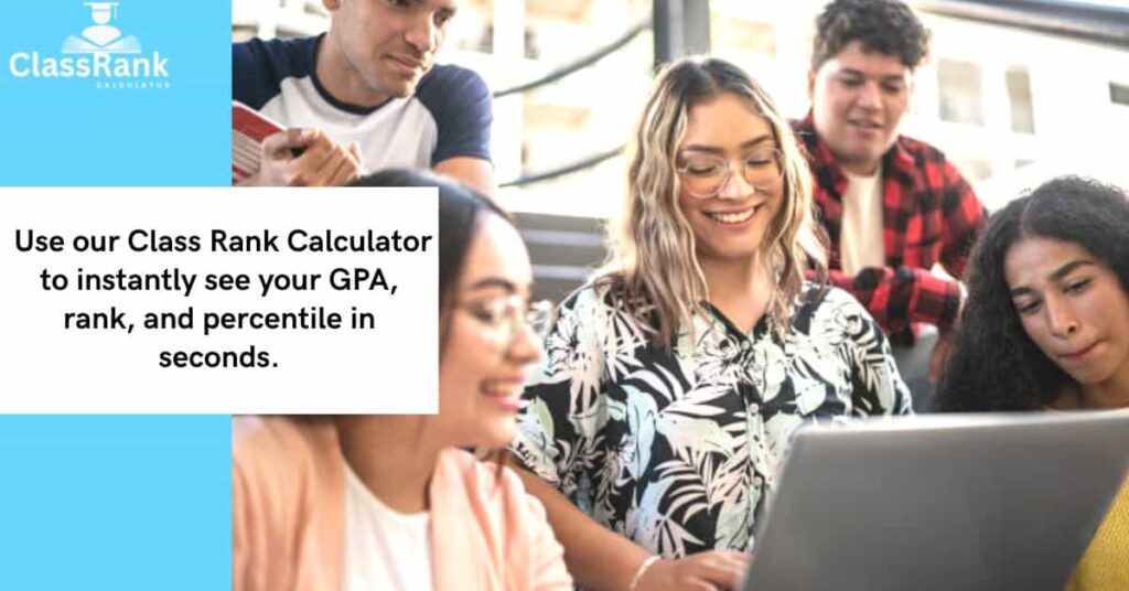 Student using a class rank calculator to check GPA and academic percentile on a laptop