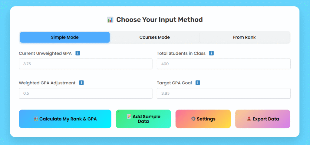 Class Rank Calculator main interface