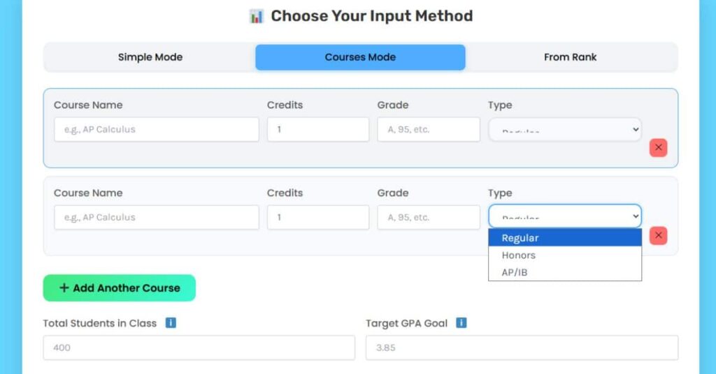 Student selecting AP and Honors courses to improve GPA and rank