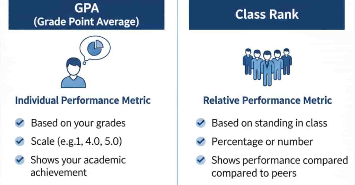 Comparison infographic explaining the difference between GPA and rank