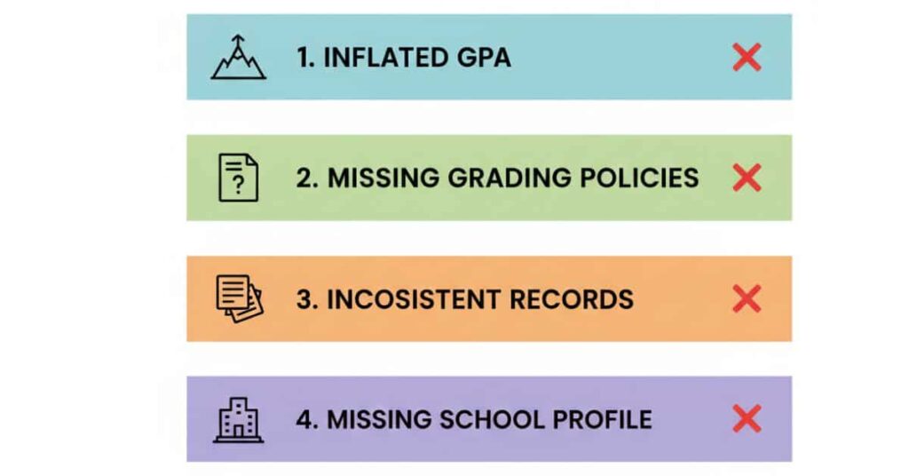 Checklist infographic showing common homeschool transcript mistakes to avoid