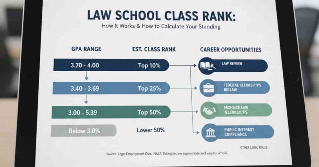 Chart linking law school GPA to rank and career paths.