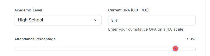 Student entering cumulative GPA into academic performance calculator for tracking GPA improvement.
