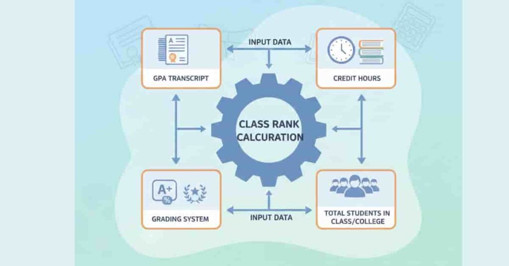 Diagram showing GPA, credit hours, grading system, and total students as inputs for rank