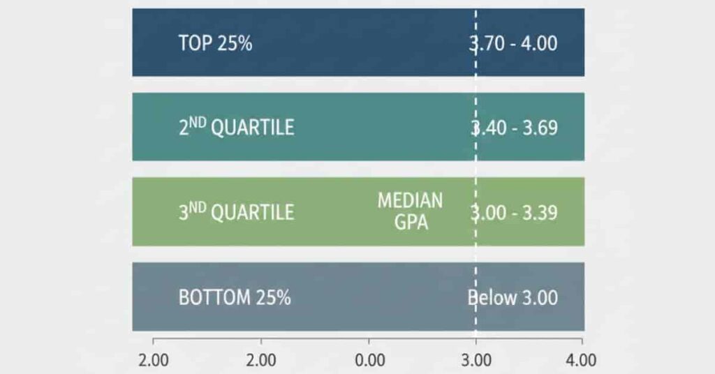 Law school GPA distribution chart showing quartiles and grading curve.