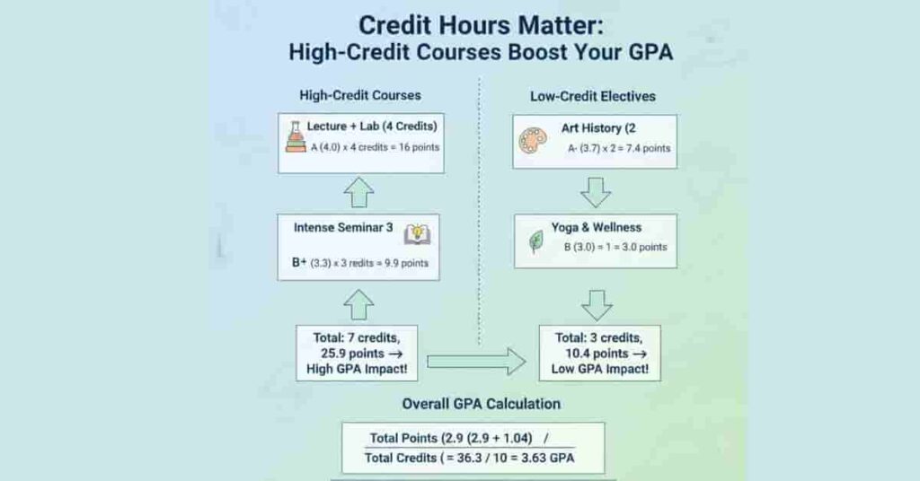 Diagram illustrating how weighted GPA and credit hours affect college rank