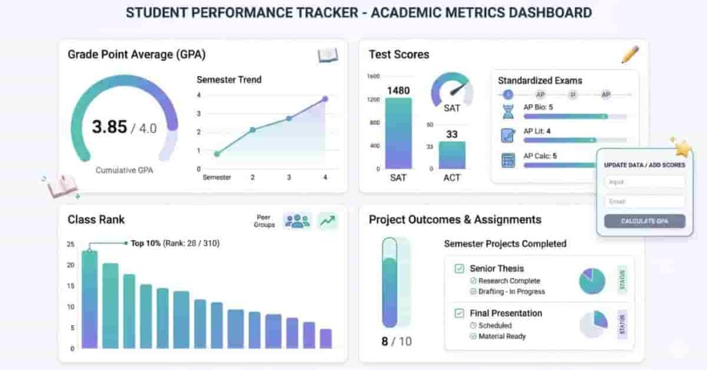 Visual comparing the misconception of grades only versus multi-dimensional academic performance including skills, effort, and participation.