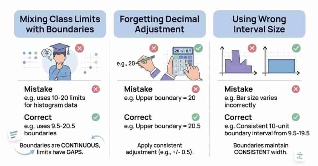 Infographic showing common student mistakes when calculating boundaries