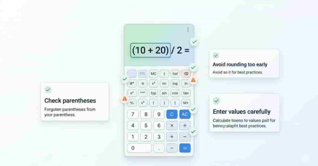 Calculator interface with best practice tips for accurate midpoint calculations