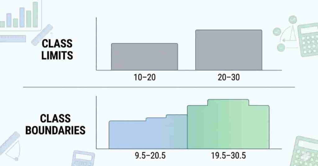 Histogram showing importance of lower and upper boundaries for continuous data with no gaps