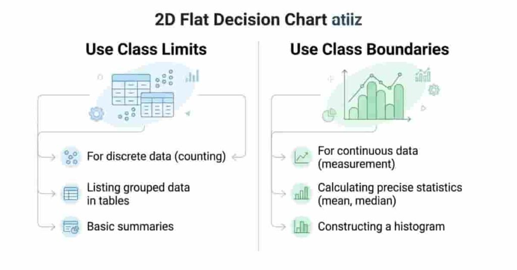 Decision chart showing when to use limits vs boundaries with examples and usage tips.
