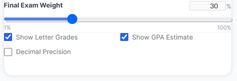 Input field showing final exam weight percentage in weighted grading calculator for students