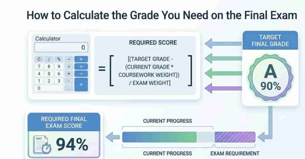 Visual showing how to calculate required final exam score to reach target grade