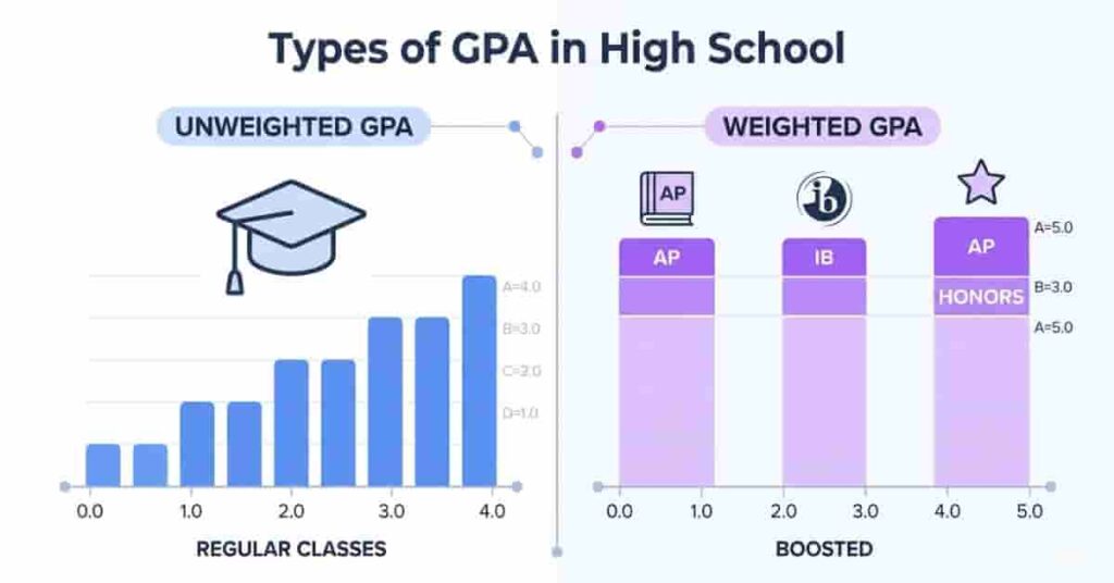 Comparison of unweighted and weighted GPA systems in high school with visual scale differences