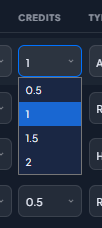 Adding credit hours for courses in GPA calculator input fields