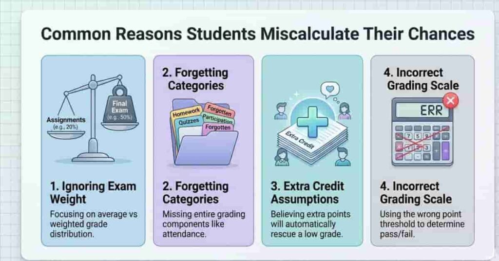 Infographic showing common mistakes students make when calculating final exam scores