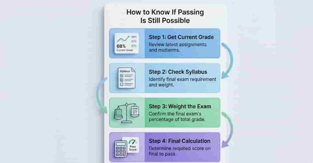 Infographic showing four steps to calculate if passing final exam is possible
