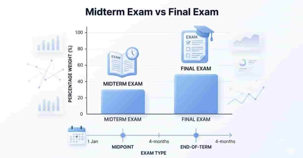 Comparison chart showing impact of midterm and final exams on overall grade calculation.