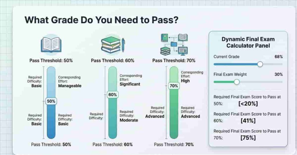 Comparison chart showing different passing grade requirements and required final exam score