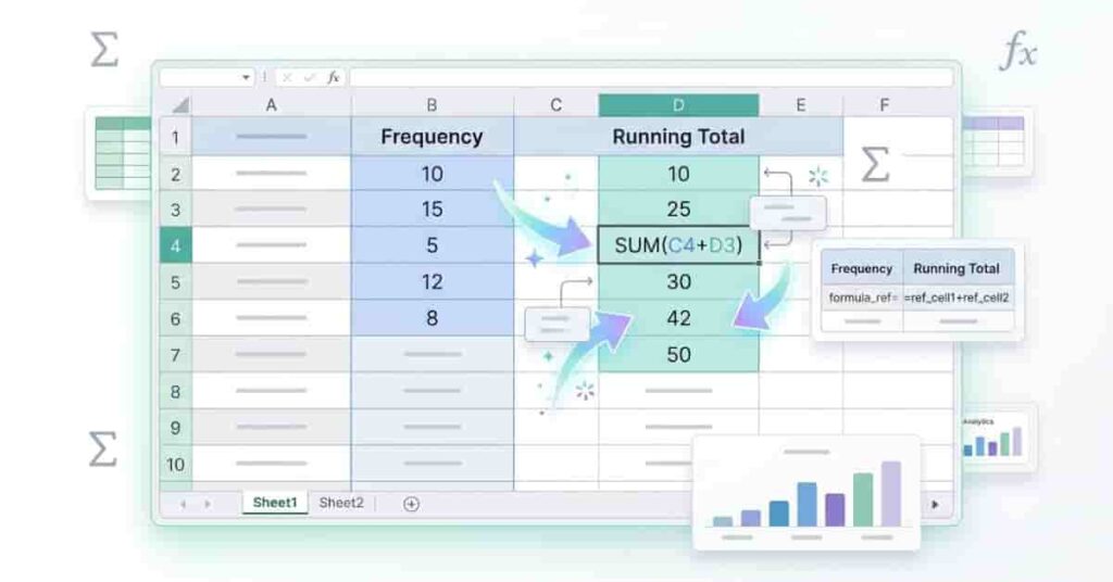 Excel ogive chart illustrating cumulative frequency with a professional line graph.