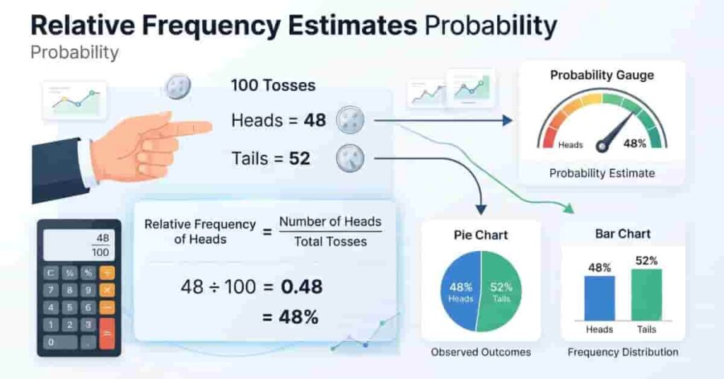 Relative frequency used to estimate experimental probability with a worked example.
