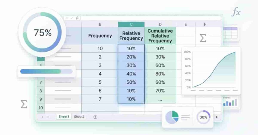 Excel running totals method for calculating cumulative frequency step by step.