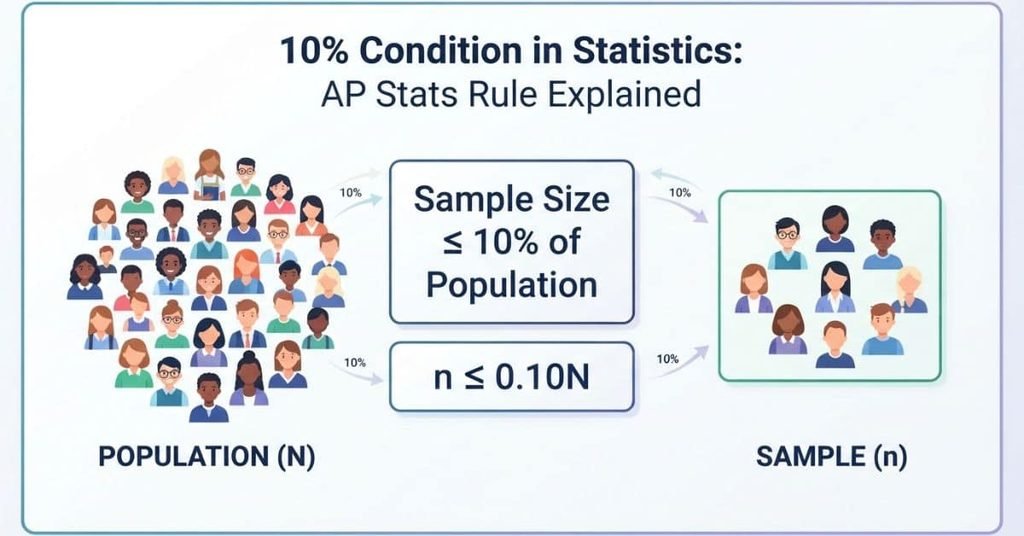 10% condition in statistics showing sample size compared with population size