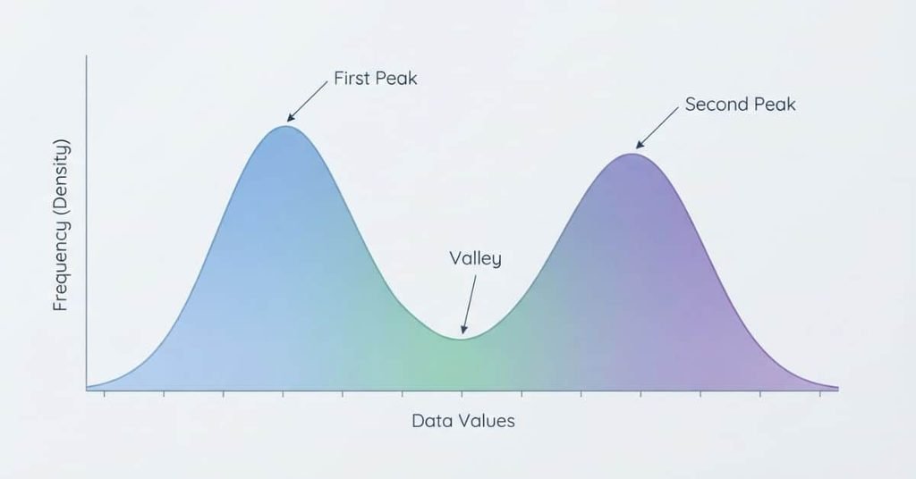 Bimodal distribution graph showing two peaks and a central valley