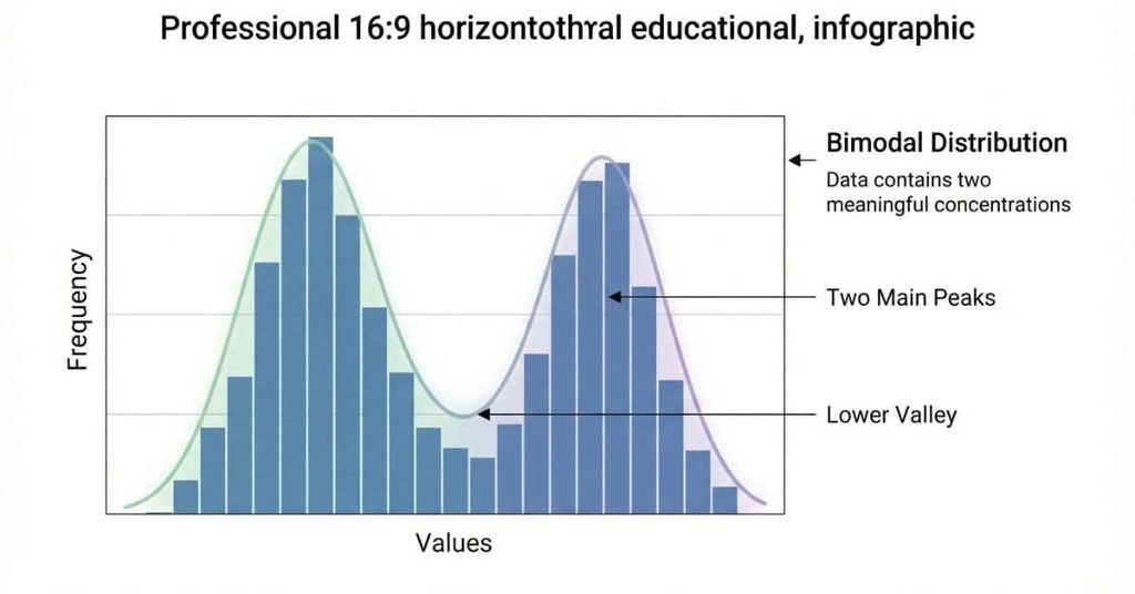 Bimodal distribution histogram showing two prominent peaks and two data clusters