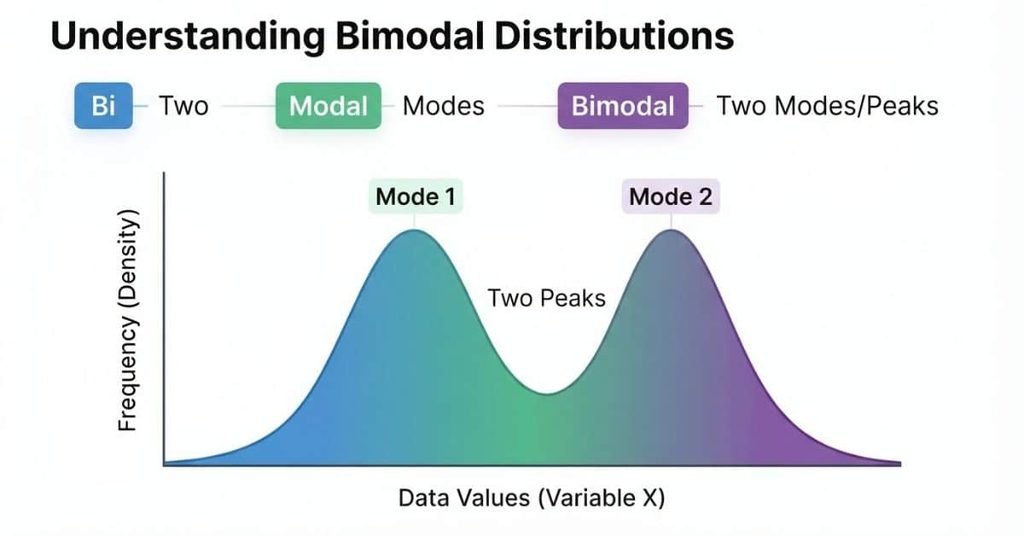 Bimodal meaning in statistics showing two modes and two prominent peaks