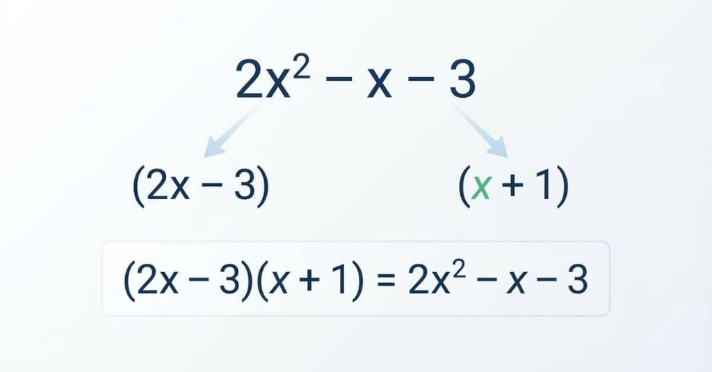 Factors of 2x² − x − 3 shown as (2x − 3)(x + 1)