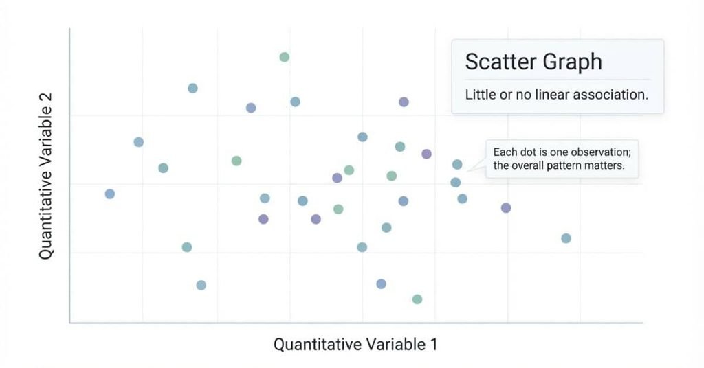 No correlation scatter graph showing quantitative variables with little or no linear association