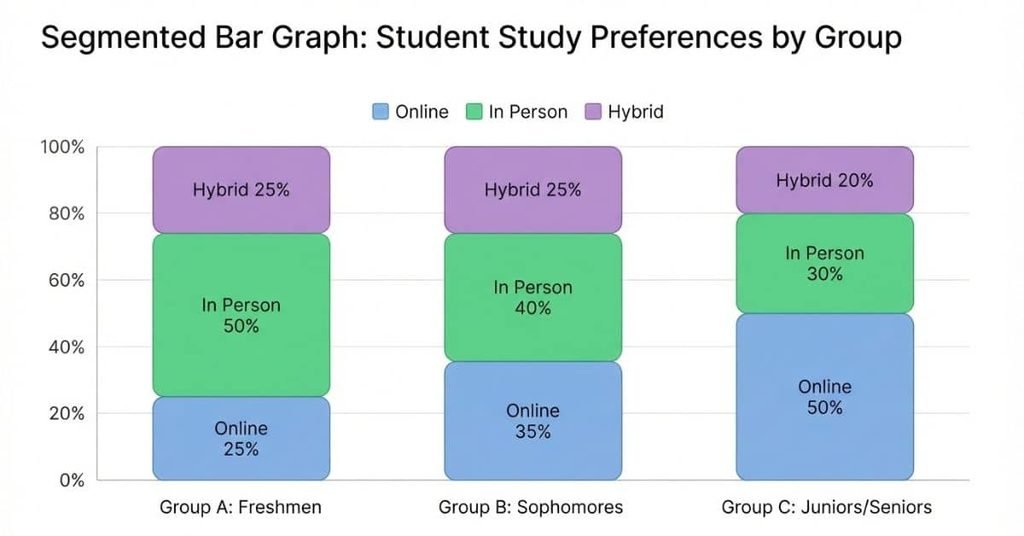 Segmented bar graph showing categories divided into different subgroups