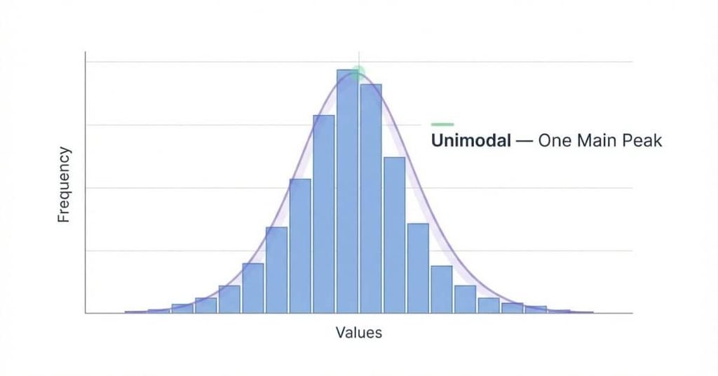 Unimodal distribution histogram showing one main peak