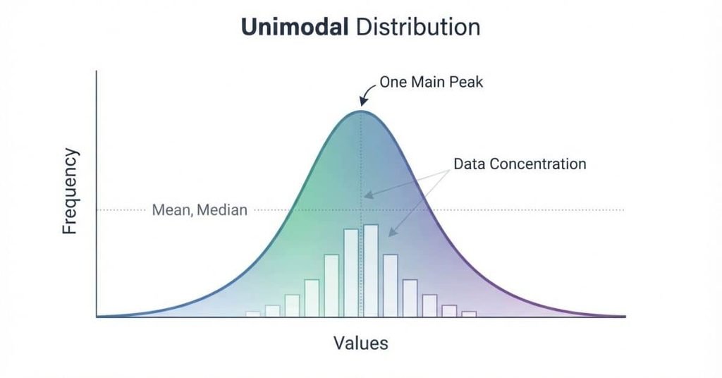 Unimodal distribution with one main peak in a statistics graph