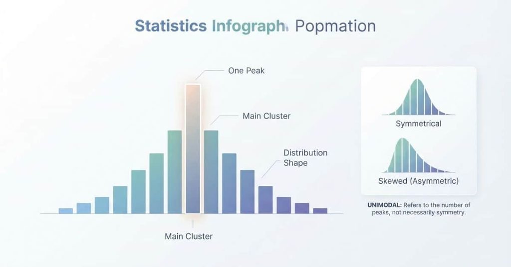 Unimodal meaning in statistics shown with one peak histogram