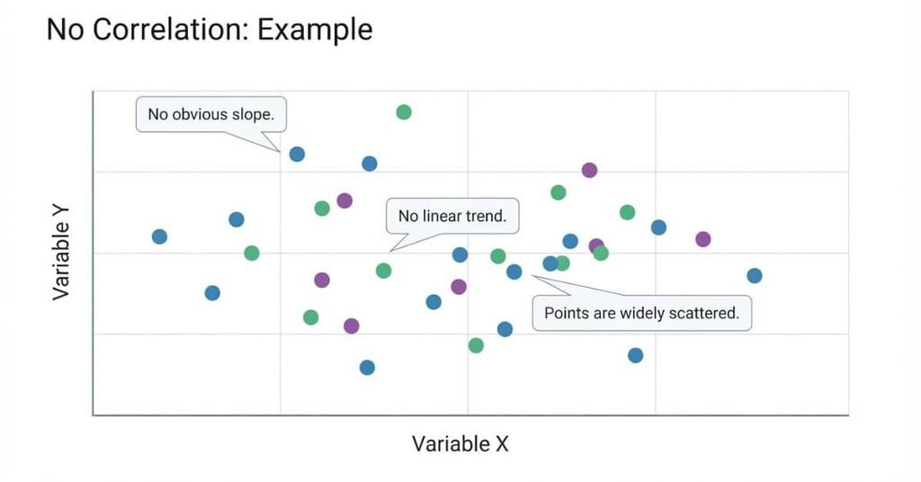 No correlation graph showing randomly scattered points with no clear linear relationship