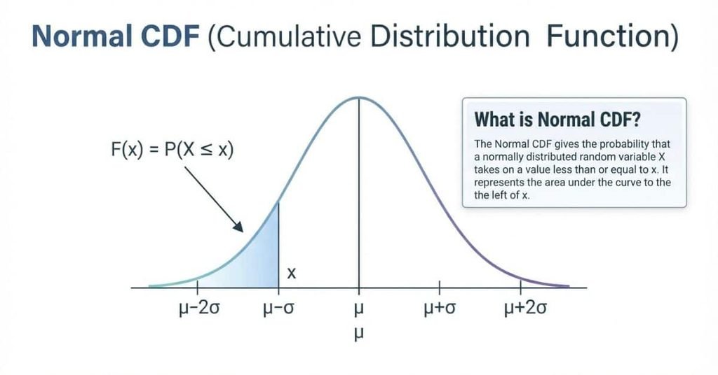 Normal CDF showing cumulative probability under a normal distribution curve