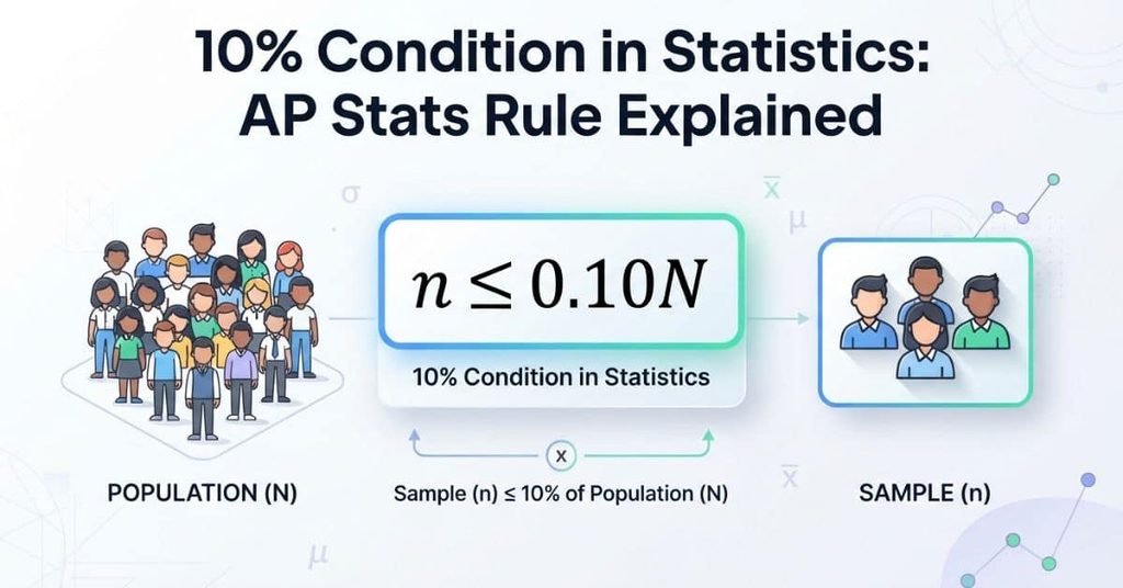 10% condition in statistics formula showing sample size compared with population