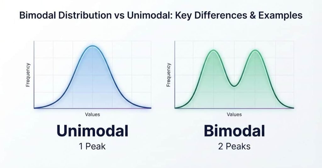 Bimodal distribution vs unimodal showing one peak and two peaks