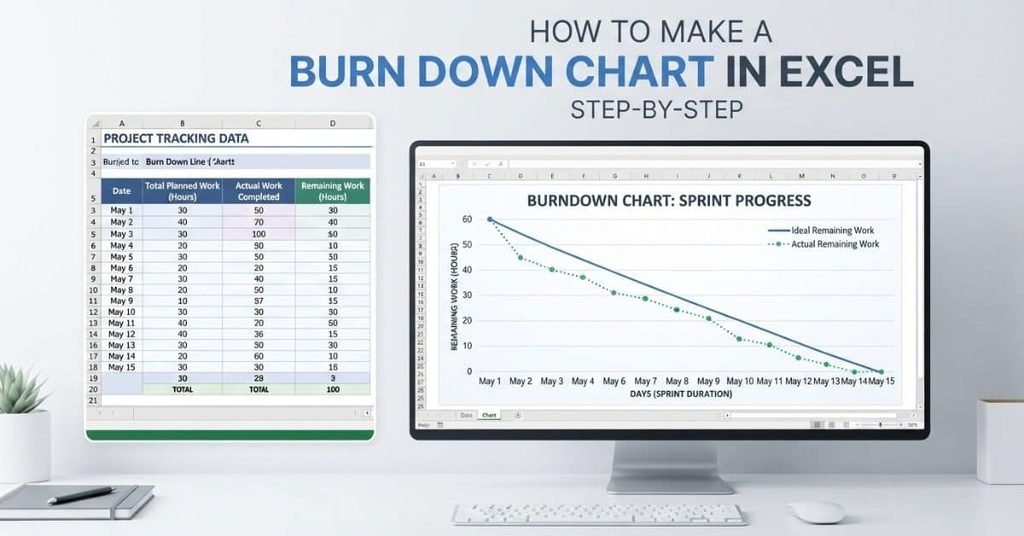 How to make a burn down chart in Excel with project progress and remaining work