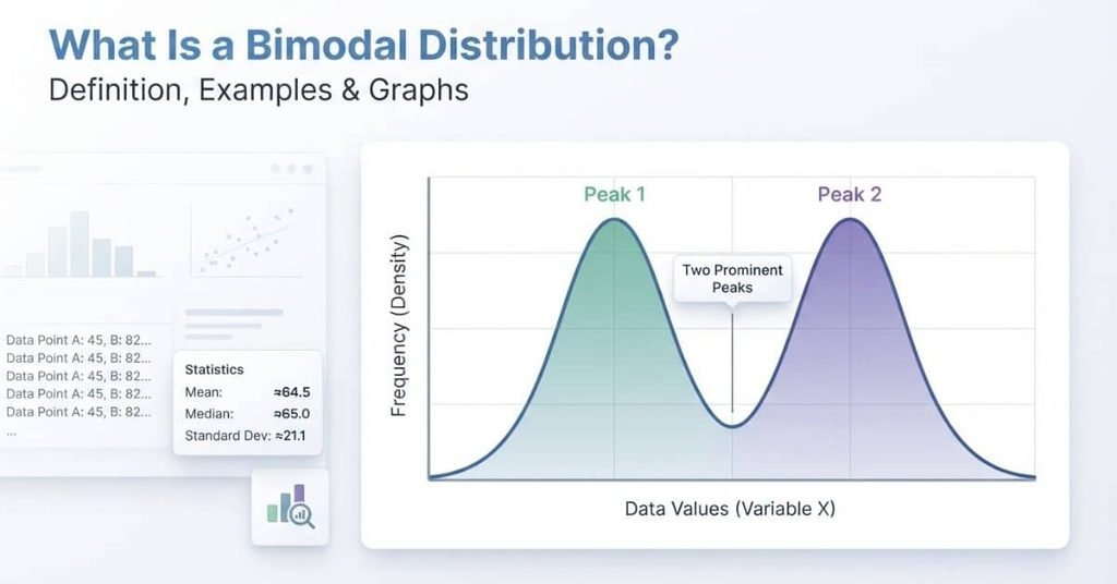 Bimodal distribution graph showing two prominent peaks in statistics